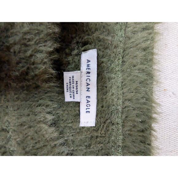 American Eagle Green Fuzzy Sherpa Crop Sweater Size Medium Faux Fur Y2K - Picture 5 of 5